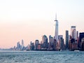 Aerial skyline of Manhattan in New York City, United States during pink sunset Royalty Free Stock Photo