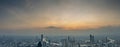 Aerial Skyline Panorama of Bangkok Cityscape from Mahanakorn Skywalk and business urban downtown with Super Beautiful Twilight