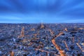 Aerial skyline Paris blue hour Royalty Free Stock Photo