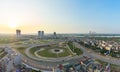 Aerial skyline view of crossroads An Duong Vuong street - Vo Chi Cong street - Au Co street to Nhat Tan bridge. Hanoi cityscape at