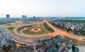 Aerial skyline view of crossroads An Duong Vuong street - Vo Chi Cong street - Au Co street to Nhat Tan bridge. Hanoi cityscape at Royalty Free Stock Photo