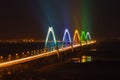 Aerial skyline view of Hanoi city, Vietnam. Hanoi cityscape by sunset period at Nhat Tan bridge Royalty Free Stock Photo