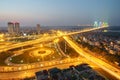 Aerial skyline view of Hanoi city, Vietnam. Hanoi cityscape by sunset period at roundabout to Nhat Tan bridge, Ho Tay district Royalty Free Stock Photo