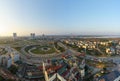 Aerial skyline view of Hanoi city, Vietnam. Hanoi cityscape by sunset period at roundabout to Nhat Tan bridge, Ho Tay district Royalty Free Stock Photo