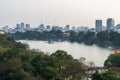 Aerial skyline view of Hoan Kiem lake or Ho Guom, Sword lake. Hoan Kiem is center of Hanoi city. Hanoi cityscape. Royalty Free Stock Photo