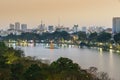 Aerial skyline view of Hoan Kiem lake or Ho Guom, Sword lake. Hoan Kiem is center of Hanoi city. Hanoi cityscape. Royalty Free Stock Photo