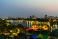 Aerial skyline view of Hoan Kiem lake or Ho Guom, Sword lake. Hoan Kiem is center of Hanoi city. Hanoi cityscape. Royalty Free Stock Photo