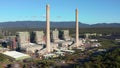 Slow aerial fly past coal power station, Eraring, Australia