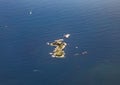 Aerial of small island Fred bliss rocks in the inner outer Guts