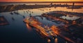 An Aerial Snapshot of a Vibrant City Port with its Array of Ships in the Dimming Light