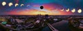 Aerial Solar Eclipse over Indianapolis Skyline at Sunrise Royalty Free Stock Photo