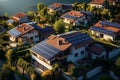 Aerial solar panorama Houses equipped with rooftop solar panel systems Royalty Free Stock Photo