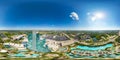 Aerial 360 spherical equirectangular panorama Hard Rock Casino Oasis Tower guitar shaped hotel top level