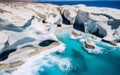 Aerial Splendor Drone Overhead View of Sarakiniko Beach. Generative AI