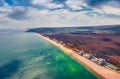 Aerial spring view of Albena Beach.