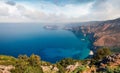 Aerial spring view of Asos peninsula and town. Breathtaking morning seascape of Ionian Sea. Gorgeous outdoor scene of Kephalonia Royalty Free Stock Photo