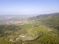 Aerial spring view of Rhodopes Mountain near town of Kuklen, Bulgaria Royalty Free Stock Photo