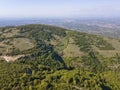 Aerial spring view of Rhodopes Mountain near town of Kuklen, Bulgaria Royalty Free Stock Photo