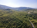 Aerial spring view of Rhodopes Mountain near town of Kuklen, Bulgaria Royalty Free Stock Photo