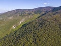 Aerial spring view of Rhodopes Mountain near town of Kuklen, Bulgaria Royalty Free Stock Photo