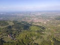 Aerial spring view of Rhodopes Mountain near town of Kuklen, Bulgaria Royalty Free Stock Photo