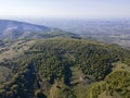 Aerial spring view of Rhodopes Mountain near town of Kuklen, Bulgaria Royalty Free Stock Photo