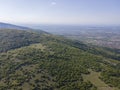 Aerial spring view of Rhodopes Mountain near town of Kuklen, Bulgaria Royalty Free Stock Photo