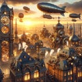 Aerial Steampunk Dreams: AI Crafted Vision of Steel City and Airships