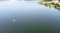 Aerial still image over a reservoir.