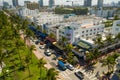 Aerial stock image Miami Beach Ocean Drive crowded on the weekend summer vacation destination