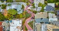 Aerial straight down Lombard Street with road running vertically