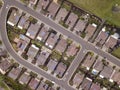 Aerial straight down view of streets and houses, many with solar panels in Folsom, California