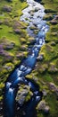 Aerial Stream In Iceland: Franco Fontana Style With Violet And Green Motifs Royalty Free Stock Photo