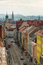 Aerial street view in a historical city center of Graz at sunset, Austria Royalty Free Stock Photo