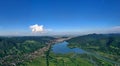 Aerial summer landscape of green valley and Piatra Neamt city