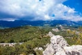 Aerial summer sunny day city landscape view