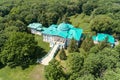 Aerial summer view of Galaganiv Palace in Sokyryntsi national park in Sokyryntsi village, Chernigiv region, Ukraine