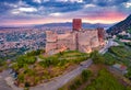 Aerial summer view of Lettere Castlle. Gloomy morning cityscape of Scafati town. Royalty Free Stock Photo