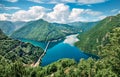 Aerial summer view of Pivsko lake. Exciting morning scene of canyon of Piva river, Pluzine town location, Montenegro, Europe. Beau Royalty Free Stock Photo