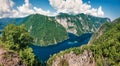 Aerial summer view of Pivsko lake. Picturesque morning scene of canyon of Piva river, Pluzine town location, Montenegro, Europe. B