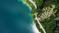 Aerial summer view of Pivsko lake. Road with tunnel near the Piva river, Montenegro
