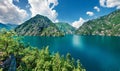 Aerial summer view of Pivsko lake. Splendid morning scene of canyon of Piva river, Pluzine town location, Montenegro, Europe.