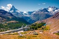 Aerial summer view of the Zermatt village valley. Royalty Free Stock Photo