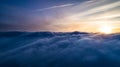 Aerial sunny view Mystical gray winter clouds