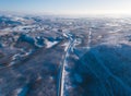 Aerial sunny winter view of Abisko National Park, Kiruna Municipality, Lapland, Norrbotten County, Sweden, shot from drone, with r Royalty Free Stock Photo