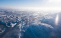 Aerial sunny winter view of Abisko National Park, Kiruna Municipality, Lapland, Norrbotten County, Sweden, shot from drone, with r