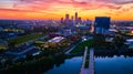 Aerial Sunrise Over Indianapolis Skyline and White River Royalty Free Stock Photo