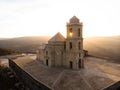 Aerial sunrise panorama of mountain hill top church chapel Sanctuary Nossa Senhora da Granca in Mondim de Basto Portugal Royalty Free Stock Photo