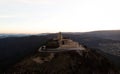 Aerial sunrise panorama of mountain hill top church chapel Sanctuary Nossa Senhora da Granca in Mondim de Basto Portugal Royalty Free Stock Photo