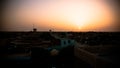 Aerial sunrise panoramic view to Agadez old city, Air, Niger